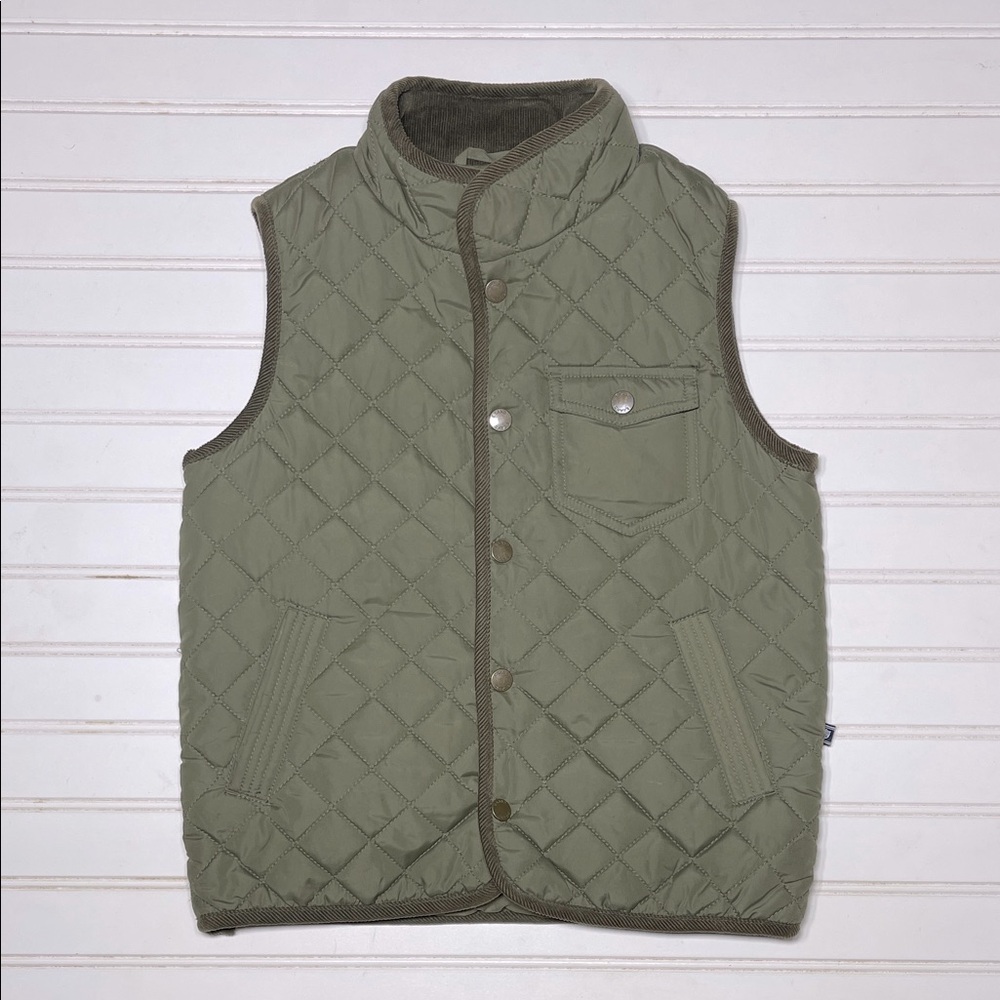 E LAND EUC Olive Green Corduroy Trimmed Quilted Vest